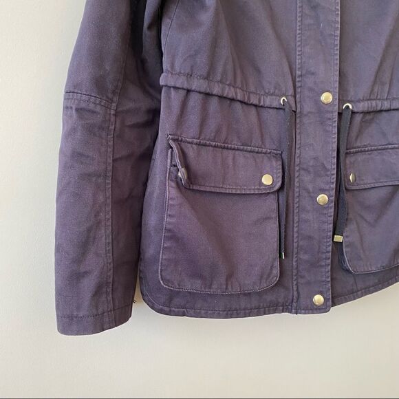 Topshop-Navy Utility Lightweight Jacket With Plaid Hood/Gold Hardware - Picture 8 of 9